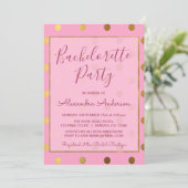 Pink und Gold Foil Polka Dot Junggeselinnen-Abschi Einladung (Stehend Vorderseite)