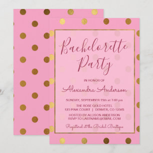 Pink und Gold Foil Polka Dot Junggeselinnen-Abschi Einladung