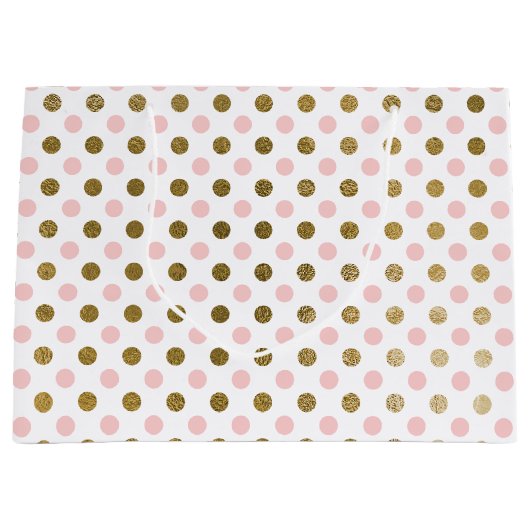 Pink und Gold Foil Polka Dot Muster Große Geschenktüte (Vorderseite)