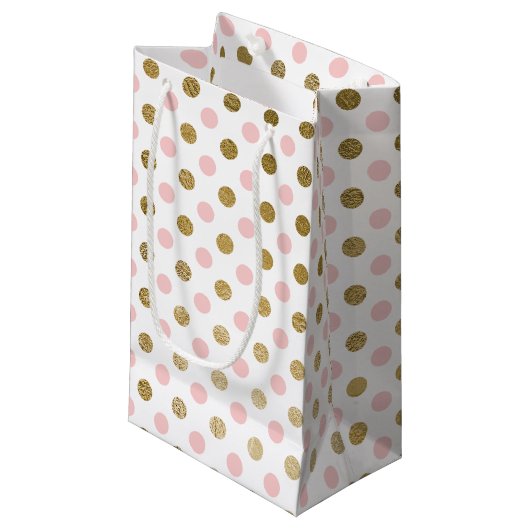 Pink und Gold Foil Polka Dot Muster Kleine Geschenktüte (Vorderseite Schrägansicht)