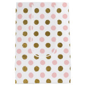 Pink und Gold Foil Polka Dot Muster Mittlere Geschenktüte (Rückseite)