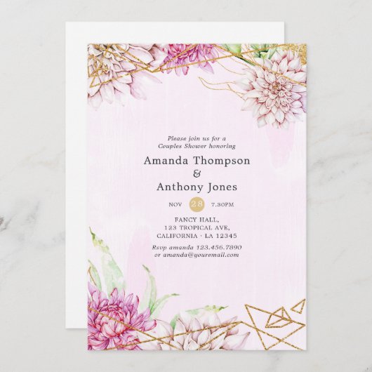 Pink und Gold Geometrische Paare Dusche Einladung (Vorne/Hinten)