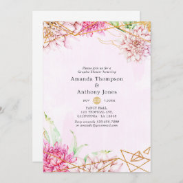Pink und Gold Geometrische Paare Dusche Einladung