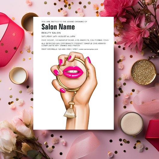 Pink und Gold Glam Chic Beauty Salon Eröffnung Einladung