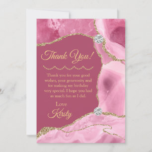 Pink und Gold Glitter-Achat Geburtstag Dankeskarte