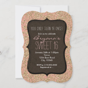 Pink- und Gold-Glitter-Einladungen zum 16. Geburts Einladung