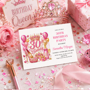 Pink und Gold Glitter Funkeln 30. Geburtstagseinla Einladung