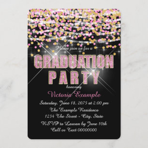Pink- und Gold-Glitter-Konfetti-Abschlussfeier Einladung