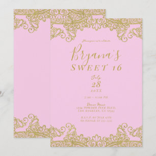 Pink- und Gold-Glitter-Spitze-elegante Sweet 16-Pa Einladung