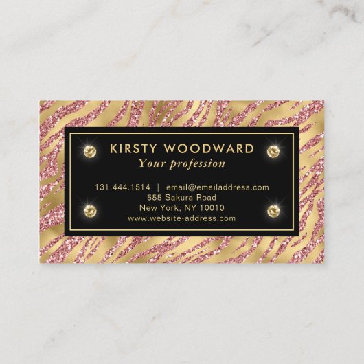 Pink und Gold Glitzer Glam Tiger Streifen Muster Visitenkarte (Rückseite)