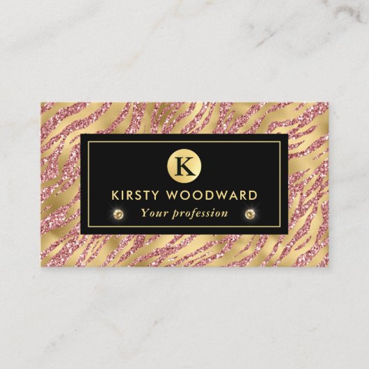 Pink und Gold Glitzer Glam Tiger Streifen Muster Visitenkarte (Vorderseite)