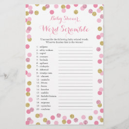 Pink und Gold Glitzer Kinderdusche Word Scramble Flyer