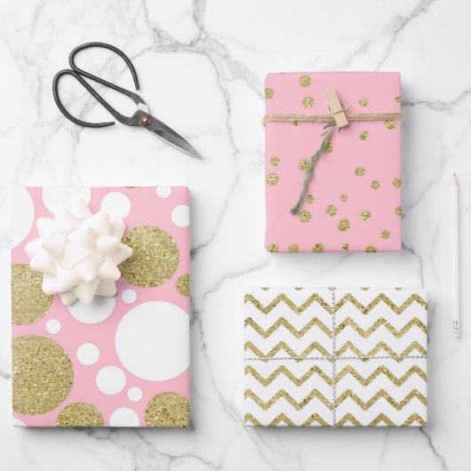 Pink und Gold Glitzer passen Muster Geschenkpapier Set (Vorderseite)