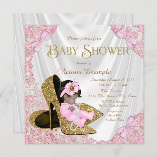 Pink und Gold Glitzer Showdusche Einladung (Vorne/Hinten)