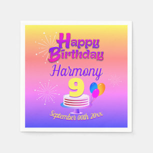 PINK und GOLD Happy Birthday   Bearbeitbar Serviette