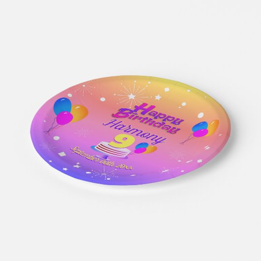 PINK und GOLD Happy Birthday Pappteller (Schrägansicht)