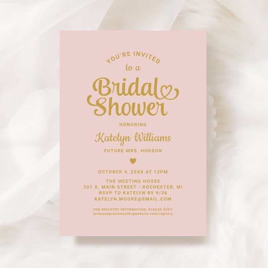 Pink und Gold Heart Script Hochzeitsschrift Brautp Einladung