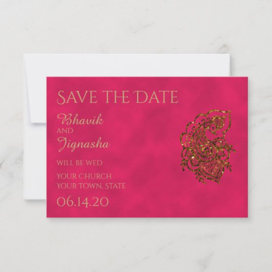 Pink und Gold indische Hochzeit retten das Datum Save The Date (Vorderseite)