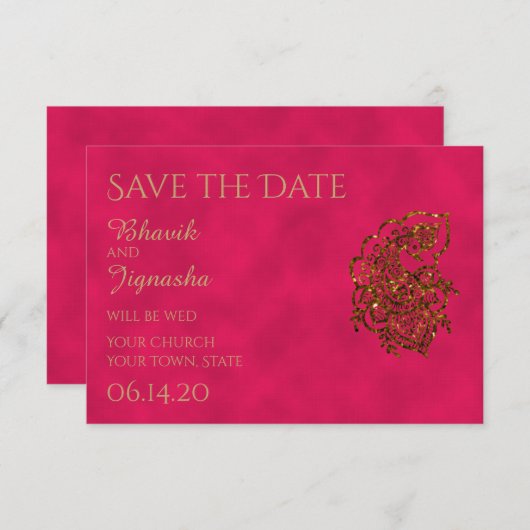Pink und Gold indische Hochzeit retten das Datum Save The Date (Vorne/Hinten)
