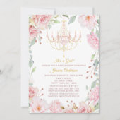 Pink und Gold Kronleuchter Blumen Rose Babydusche Einladung (Vorderseite)