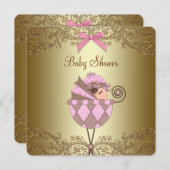 Pink und Gold Lace Girl Baby Dusche Einladung (Vorne/Hinten)