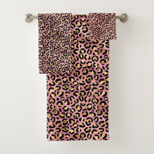 Pink und Gold Leopard Serie Design 15 Badhandtuch Set (Insitu)