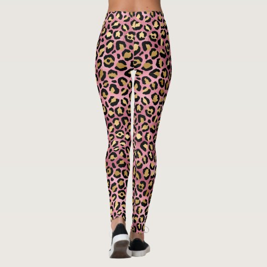 Pink und Gold Leopard Serie Design 15 Leggings (Rückseite)