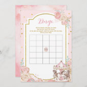 Pink und Gold Magic Carousel Bingo Spiel Einladung (Vorne/Hinten)