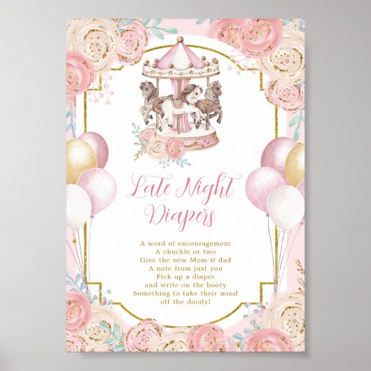 Pink und Gold Magic Carousel Spate Night Diaper Poster (Vorne)