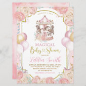 Pink und Gold Magical Carousel Baby Dusche einlade Einladung (Vorne/Hinten)