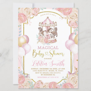 Pink und Gold Magical Carousel Baby Dusche einlade Einladung