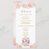 Pink und Gold Magical Carousel Baby Dusche Menü Menükarte (Vorne/Hinten)