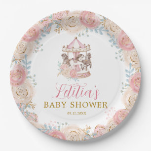 Pink und Gold Magical Carousel Paper Plate Pappteller