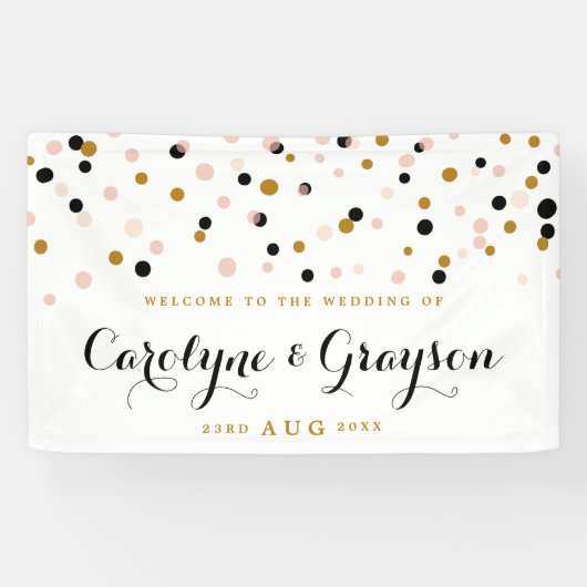 Pink und Gold Moderne Confetti Dots Hochzeitsbanne Banner (Horizontal)