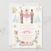 Pink und Gold Nutcracker Birthday Sugum Pflaume Fa Einladung (Vorderseite)