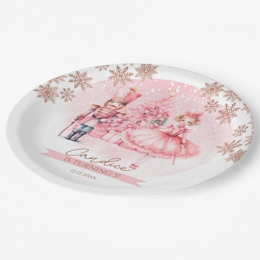 Pink und Gold Nutcracker Birthday Sugum Pflaume Fa Pappteller (Schrägansicht)