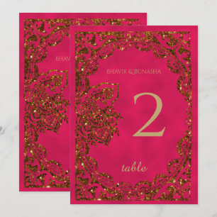 Pink und Gold Peacock Indische Tischnummer