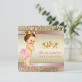 Pink und Gold Pearl Baby Dusche Einladung (Stehend Vorderseite)