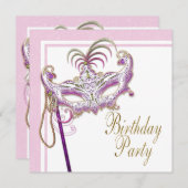 Pink und Gold Pearl Masquerade Party Einladung (Vorne/Hinten)
