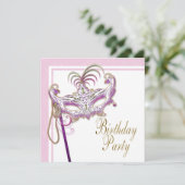 Pink und Gold Pearl Masquerade Party Einladung (Stehend Vorderseite)