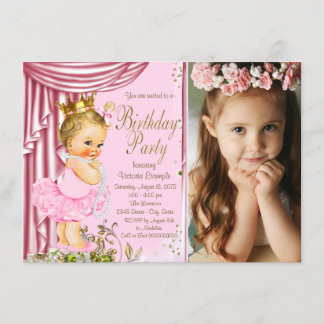 Pink und Gold Prinzessin Tutu Pearl Birthday Party Einladung