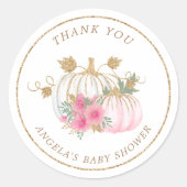 Pink und Gold Pumpkin Blumendusche Runder Aufkleber (Vorderseite)