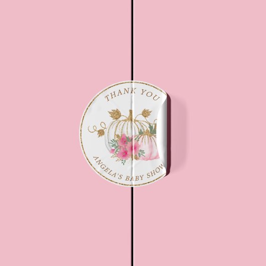 Pink und Gold Pumpkin Blumendusche Runder Aufkleber