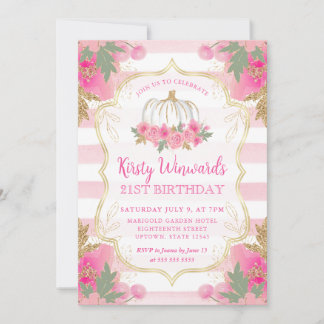 Pink und Gold Pumpkin Rahmen 21. Geburtstag Einladung