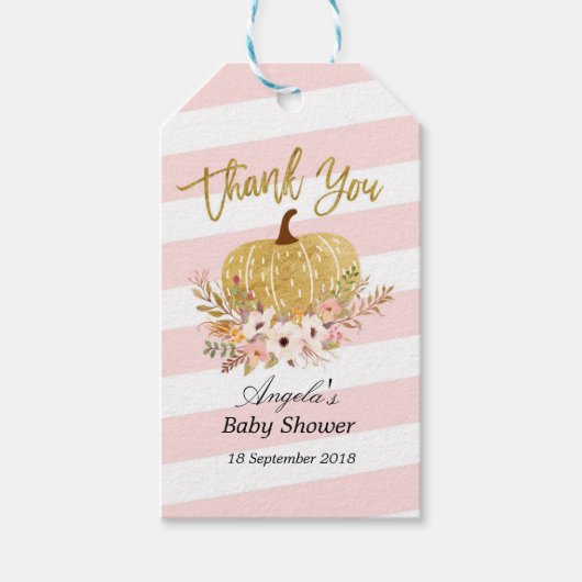 Pink und Gold Pumpkin Vielen Dank Tag Geschenkanhänger (Vorderseite)