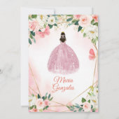 Pink und Gold Schmetterling Charra Mis Quince Einladung (Rückseite)