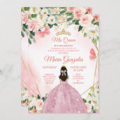 Pink und Gold Schmetterling Charra Mis Quince Einladung (Vorne/Hinten)