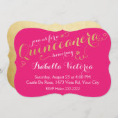 Pink und Gold Script Quinceanera Einladung (Vorne/Hinten)