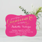 Pink und Gold Script Quinceanera Einladung (Stehend Vorderseite)