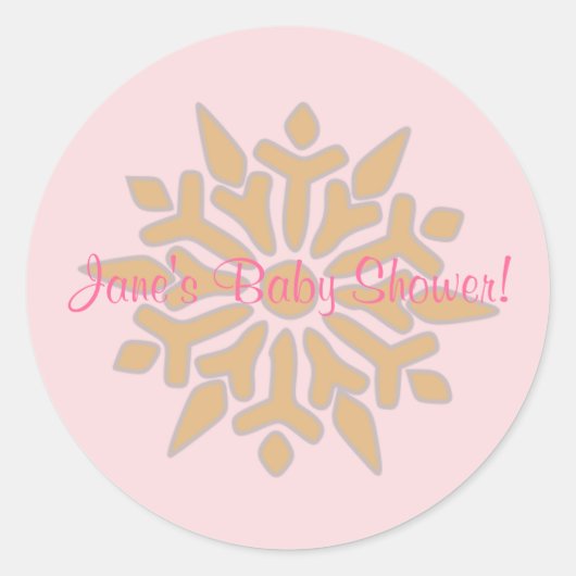 Pink und Gold Snowflake Babydusche Aufkleber (Vorderseite)